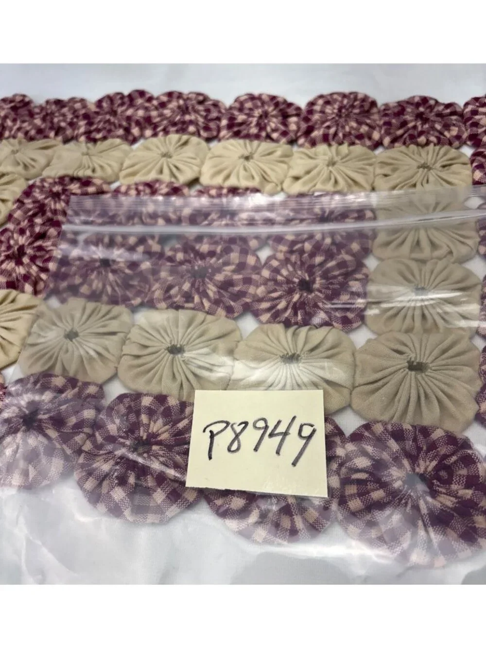 Handcrafted Burgundy Tan Yo-Yo Patterned Doily Tabletop Decor 14